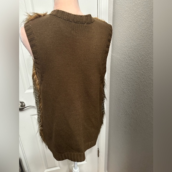 Faux Fur Brown Feathery Vest with Sweater Back. - Picture 7 of 12